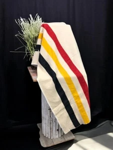 Hudson's Bay Point Style Blanket, Black Yellow Red Stripe, Vintage Bedding A, - Picture 1 of 10