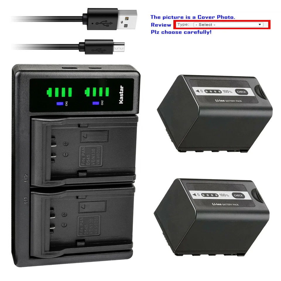 Kastar Battery LTD2 USB Charger for AG-VBR59 AG-BRD50P & Panasonic HC-X1500 4K