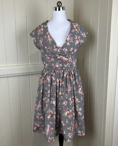 Revival Dress Women's Sz 12 Black Check/Floral Retro Rockabilly Short Sleeve - Picture 1 of 17