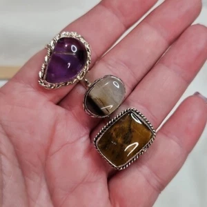 Damen Konvolut 3 Naturstein Ringe Sterlingsilber vergoldet Ringe Boho Bohemian - Bild 1 von 6