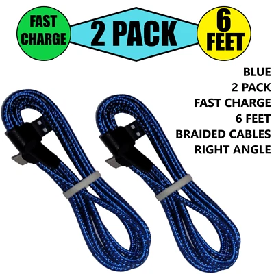 2 Pack 6ft C USB A Cable Adapter Cord 90 Degree Angle Quick Charger Nylon Braid - Image 1 of 4