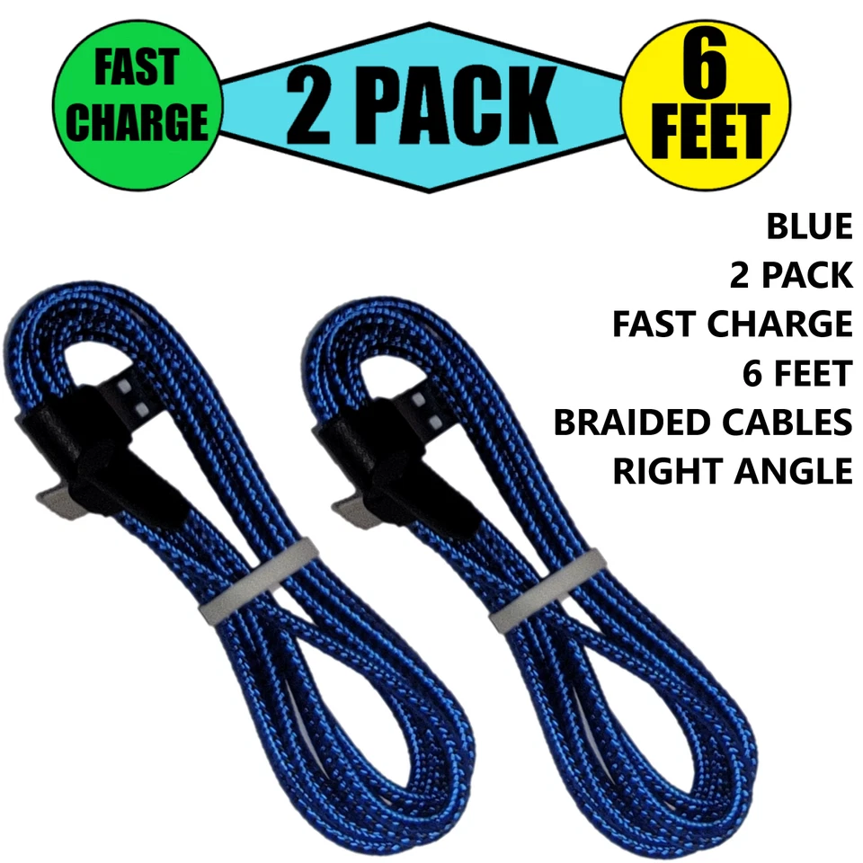 2 Pack 6ft C USB A Cable Adapter Cord 90 Degree Angle Quick Charger Nylon Braid - Image 1 of 4