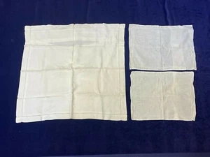 Lot of 3 Vintage White Linen Pillow Cases w/ Drawn Threadwork, Euro Sham & Throw - Picture 1 of 6