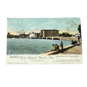 Postal Ett Godt Nytt Ar Estocolmo Suecia Ciudad del Paisaje Marino c1902 A404 - Imagen 1 de 2