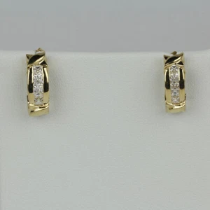 14k Yellow Gold, Clear Stones Women's Half Hoop Stud Earrings - Picture 1 of 2