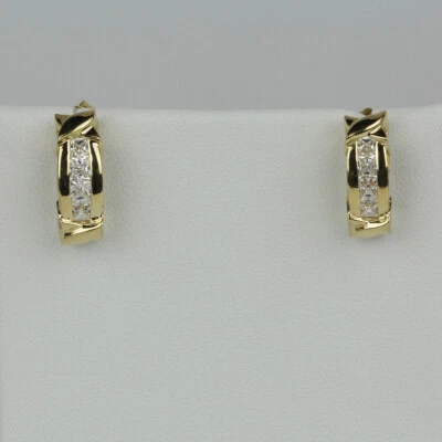 14k Yellow Gold, Clear Stones Women's Half Hoop Stud Earrings - Image 1 of 2