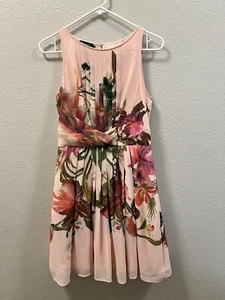 TED BAKER Carlii Pink Orchid Floral Skater Dress Size 2 - Picture 1 of 14