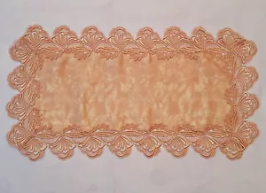 VINTAGE SOLID ORANGE CROCHET LACE FRAME TABLE RUNNER SIZE:14"x26"  - Picture 1 of 3