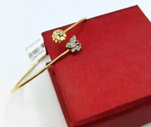 18k Yellow Gold Butterfly Bracelet Natural Diamonds Daily Wear Women's Bracelet - Picture 1 of 9