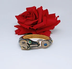 Vintage AFJ Rhinestone Enamel Horse Head Ornate Bangle Bracelet CAT RESCUE - Picture 1 of 3