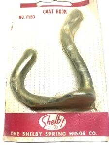 1950s-NOS-Shelby Spring Hinge Co-Brass Coat Hook-Still in Shrink Wrap Card (F) - Picture 1 of 3