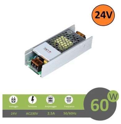 Trasformatore 24V 2.5A 60W alimentatore stabilizzato V-TAC per strip led - Immagine 1 di 4