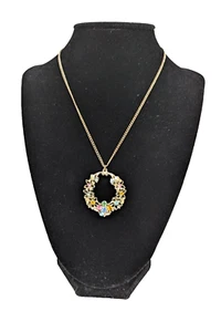 Strass Anhänger Halskette Mid Century mehrfarbig Kranz goldfarben Vintage - Bild 1 von 7