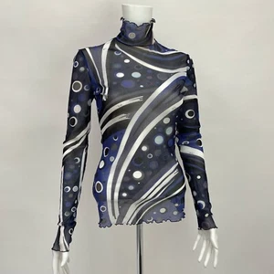 Emilio Pucci Fontane Print Chiffon Top Blue/White Sz EU 38 UK 10 - Picture 1 of 13
