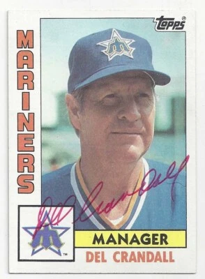 Tarjeta firmada por Del Crandall Seattle Mariners 1984 Topps #721 de los gerentes Foto 1 de 2