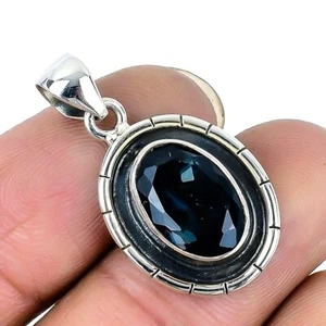 London Blue topaz Gemstone Sterling Silver Wife Wedding Art Deco Pendant Jewelry - Picture 1 of 7