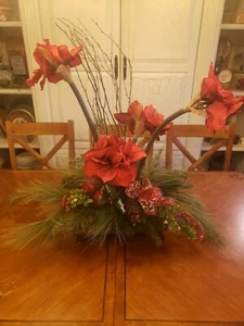 Designer Arrangement Amaryllis Holly Frazier Pine Ornaments Metal 35" - Picture 1 of 12