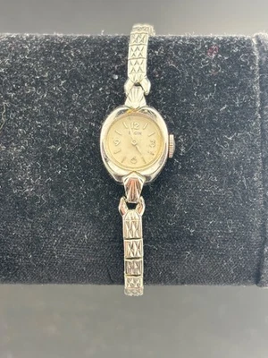 Reloj mecánico manual Elgin años 50 damas vintage oro blanco 10kt relleno Foto 1 de 4