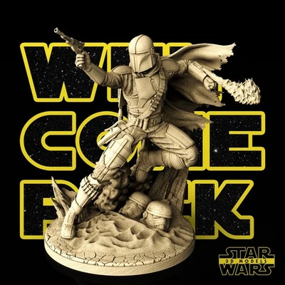 The Mandalorian 3D Printed Figure Bounty Hunter Statue Unpainted ONE PIECE! GREY - Image 1 of 4