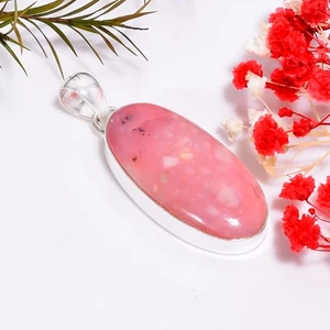 Pink Opal Ethnic Style Handmade Jewelry.925 Silver Plated Pendant 1.8" GSR-6098 - Picture 1 of 2