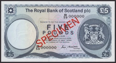 Scotland 5 Pounds 17.12.1986 SPECIMEN Pick-342ds AUNC - Image 1 of 2