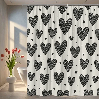 Cortina de Ducha Corazón Negro para Baño, Lindo Diseño Foto 1 de 4