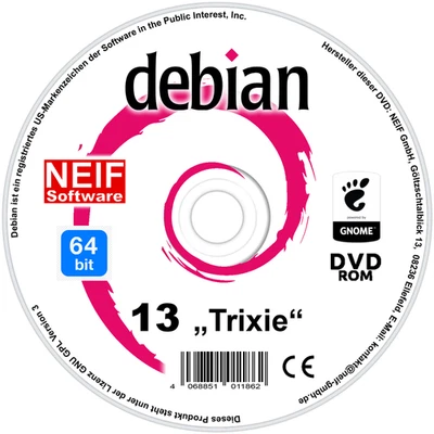 Linux Debian 13 "Trixie" 64 Bit Deutsch auf DVD oder USB-Stick Herbst 2025 - Bild 1 von 4