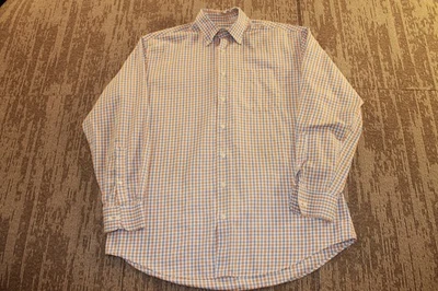 Camisa Peter Millar Para Hombre XL Azul Naranja Cuadros Cuadros Abotonada Manga Larga Foto 1 de 4