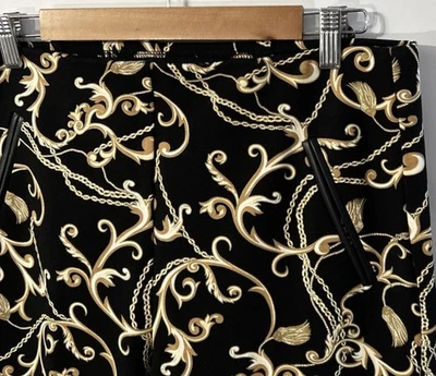 Pantalones al Tobillo Chicos So-Slimming Julieta Negro Dorado Barroco Estampado de Pergamino Talla 10 1.5 Foto 1 de 4