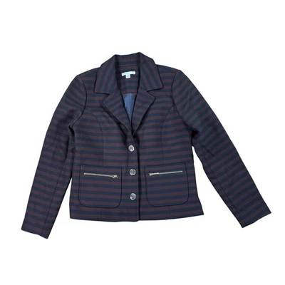 Isaac Mizrah Live Womans Blazer Size 10 Striped Zipper Pockets Career - Image 1 of 3