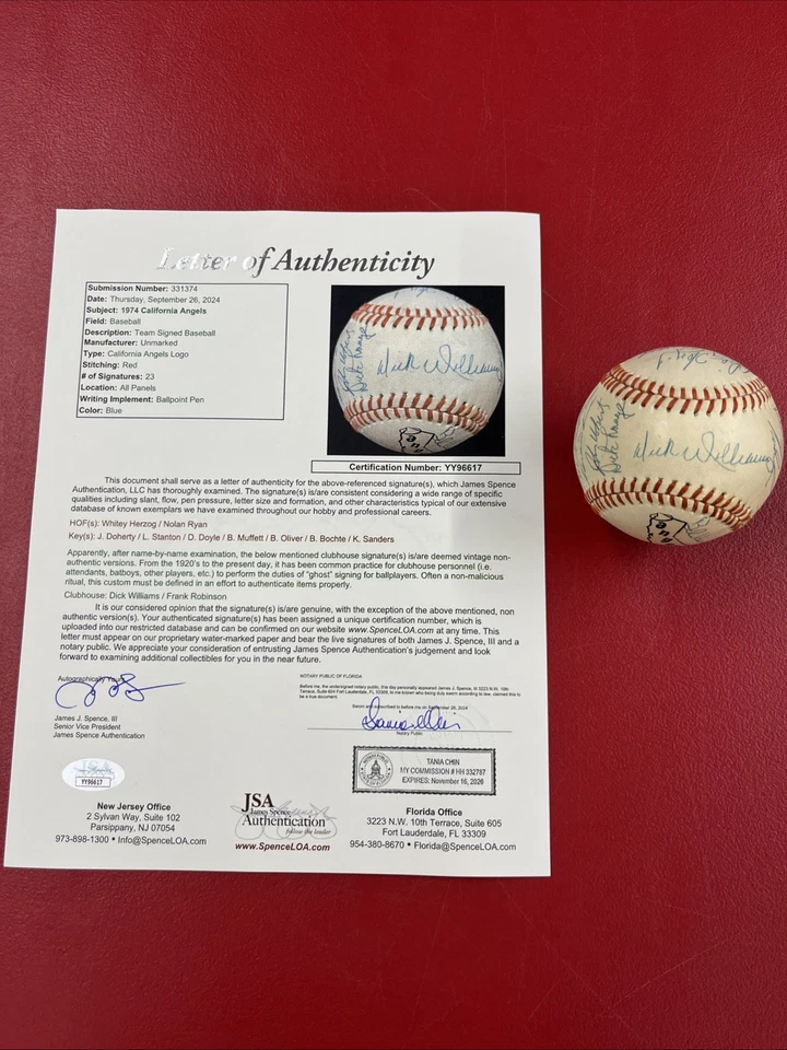 1974 California Angels Team Signed Logo Baseball Nolan Ryan,Herzog JSA LOA - Image 1 of 4