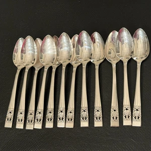 12er Set Oneida Gemeinde Krönung versilbert ovale Teelöffel Art Deco 1936 - Bild 1 von 14