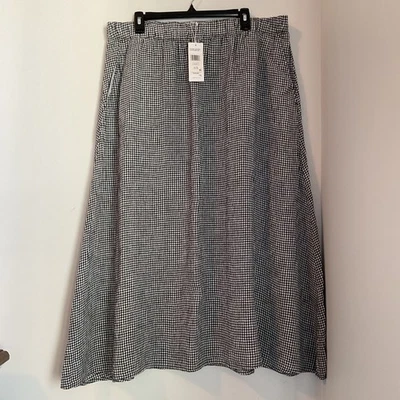 Falda para mujer Eileen Fisher negra blanca de lino orgánico a cuadros línea A XL NUEVA CON ETIQUETAS Foto 1 de 4