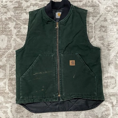 Carhartt Men's Vest Winter Insulated Quilted Spruce Green Canvas Sz M Distressed - Image 1 of 4