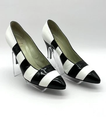 Vintage Christian Dior Pumps Black & White Leather 60's Euro Size 39 US Size 8.5 - Image 1 of 4