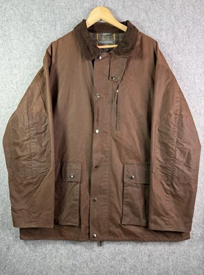 Chaqueta Banana Republic marrón encerada para tareas de campo forrada a cuadros cuello de pana XL Foto 1 de 4