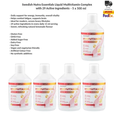 Swedish Nutra Essentials Liquid Multivitamin Complex 29 Active Ingredients x5 - Image 1 of 4