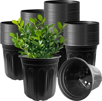60 Pack 1 Gallon Flexible Plant Nursery Pots,Black Plastic Plant Pots with Holes - Image 1 of 4