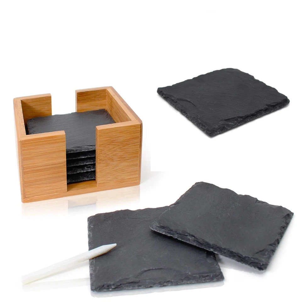 AMAZY Sottobicchieri in Ardesia (8 Pezzi) con Penna Gesso - Set (n3Q) - Immagine 1 di 1