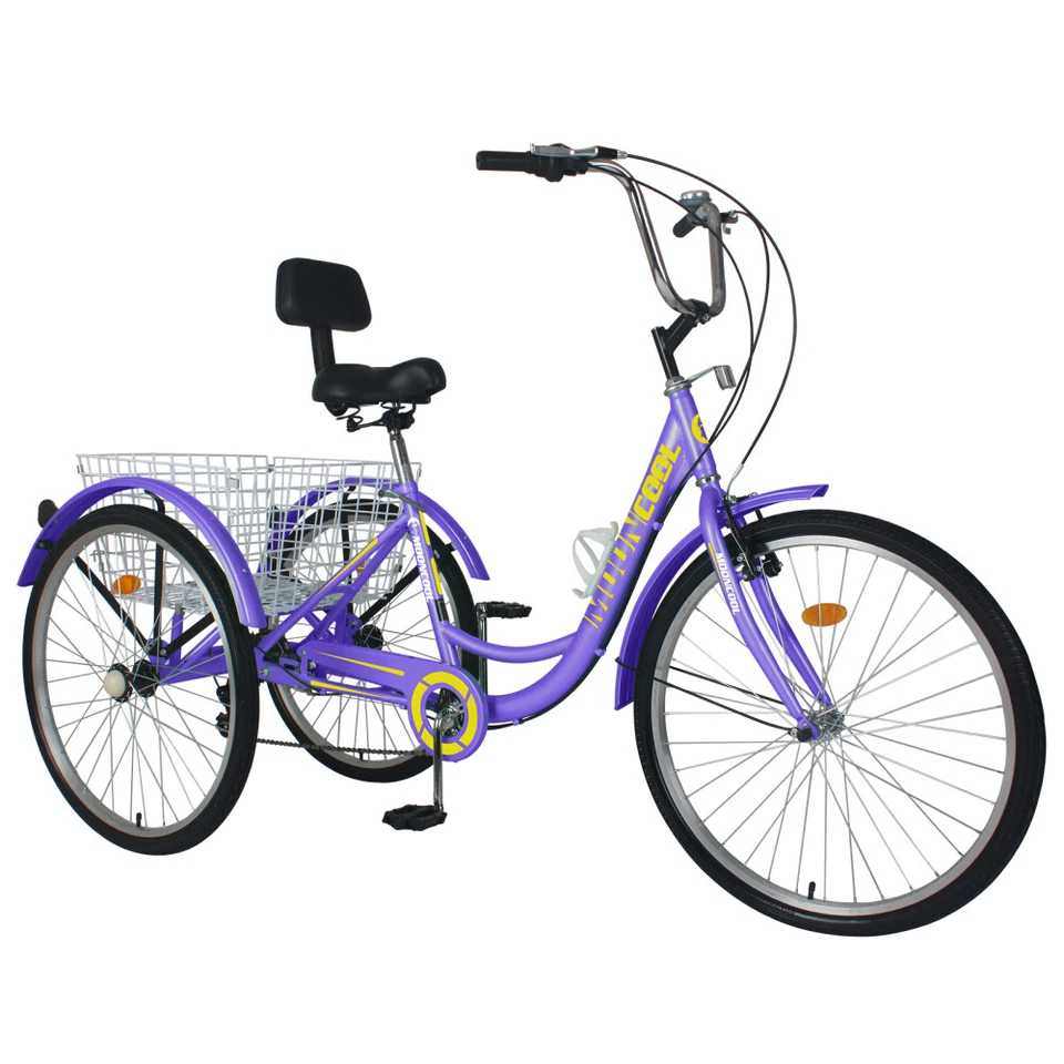Triciclo 26/24" 7 velocidades adulto 3 rodas trike cruiser bicicleta com cesta para compras - Imagem 1 de 4
