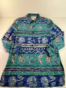 Vintage 80’s SL Petites Button front Floral Graphic Blouse Womens Sz 8 USA Made! - Picture 1 of 8