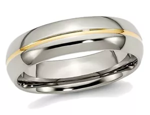 Mens 6mm Titanium Wedding Band Ring with 14K Gold Accent - Picture 1 of 5