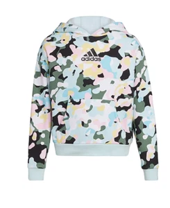 adidas Big Girls Fleece Hoodie M Plus (10/12 Plus)|White Multi - Picture 1 of 2