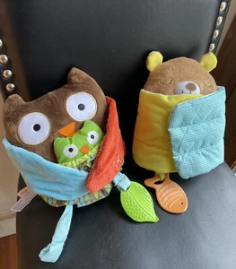 LOT of 2• Skip Hop Plush Bear Hug &Hide Doll & Peek Owl with Baby • Sensory Toy - Picture 1 of 4
