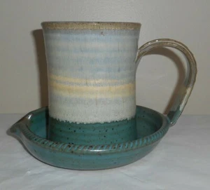 Keramik Stumpenkerzenhalter mit Griff & Ausgießer - signiert - Unikat & schwer! - Bild 1 von 9