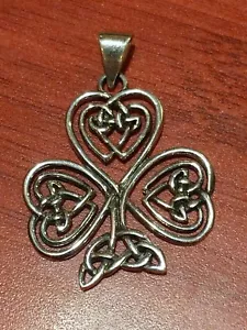Celtic Pendant Clover Shamrock Heart Eternity Sterling Silver Loyal Irish Charm - Picture 1 of 5