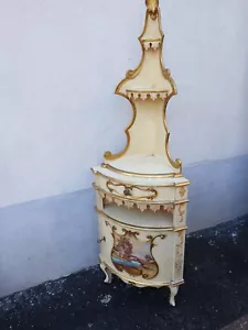 ANGOLIERA LACCATA VENEZIANA PAESAGGIO DIPINTO CORNICI DORATE - BAROCCHETTO 1940 - Foto 1 di 20