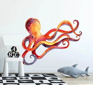 Roter Oktopus Wandtattoo abnehmbarer Stoff Wandsticker abziehen und kleben Ozean Meer - Bild 1 von 5