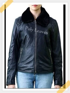 Women Genuine Lambskin Leather Jacket Real Fur Collar Lambskin Motorcycle Jacket - Picture 1 of 6