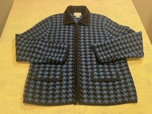 Pendleton Sweater Women XL Blue Black Full Zip Knit Grandma Core Jacket - Picture 1 of 9